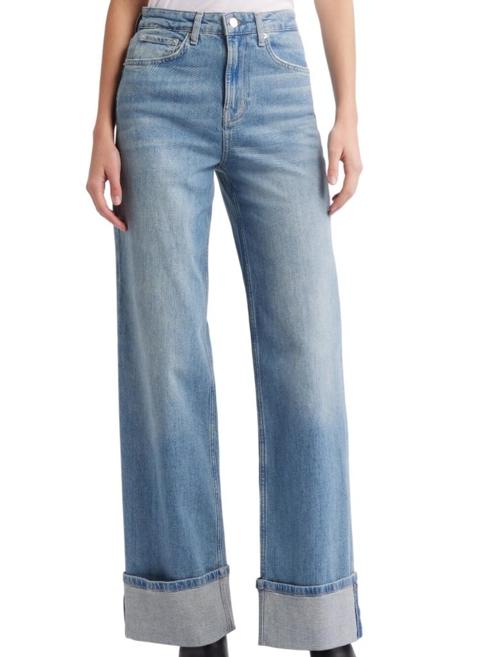Rails Getty High Waist Cuffed Wide Leg Jeans in Baltic Sea